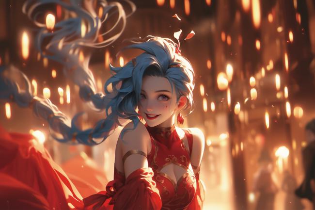 蓝发仙姬舞灯笼，新国潮幻想风
