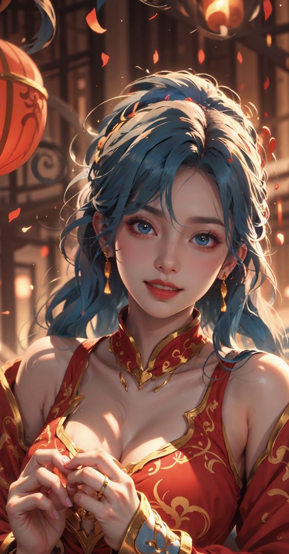 蓝发汉服少女节日写真