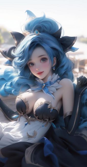 蓝发猫耳少女动漫立绘，柔光治愈风