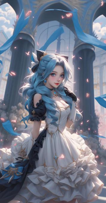 蓝发少女宫廷幻境插画
