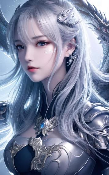 银发龙女战士写实肖像