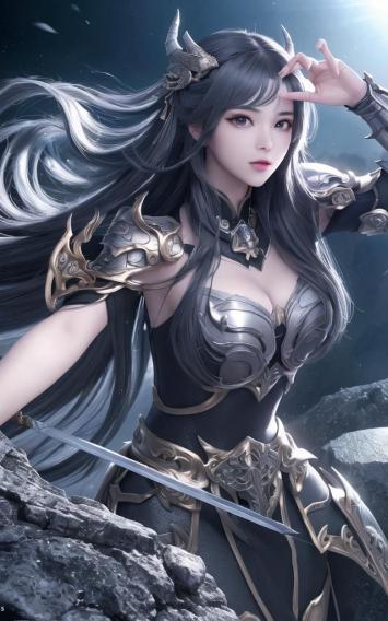 银发战姬立山巅，仙侠玄幻风角色插画