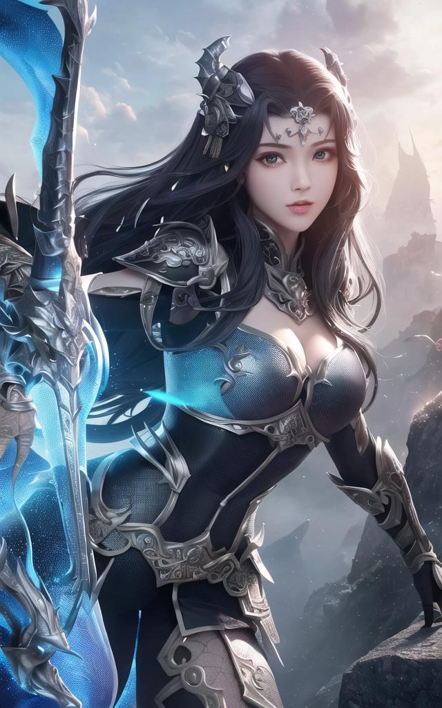 仙侠女战神持冰刃立山巅