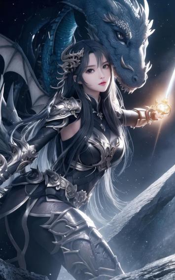银发女战士与蓝龙共守星崖的仙侠奇幻图