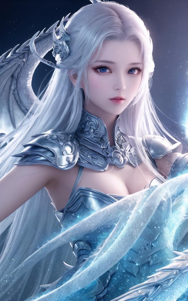 银发龙战士冰蓝幻境3D渲染图