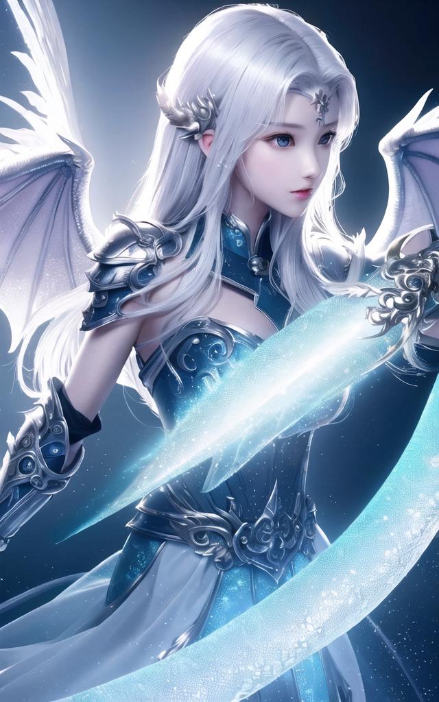 银发天使战士持光剑立于星空之下