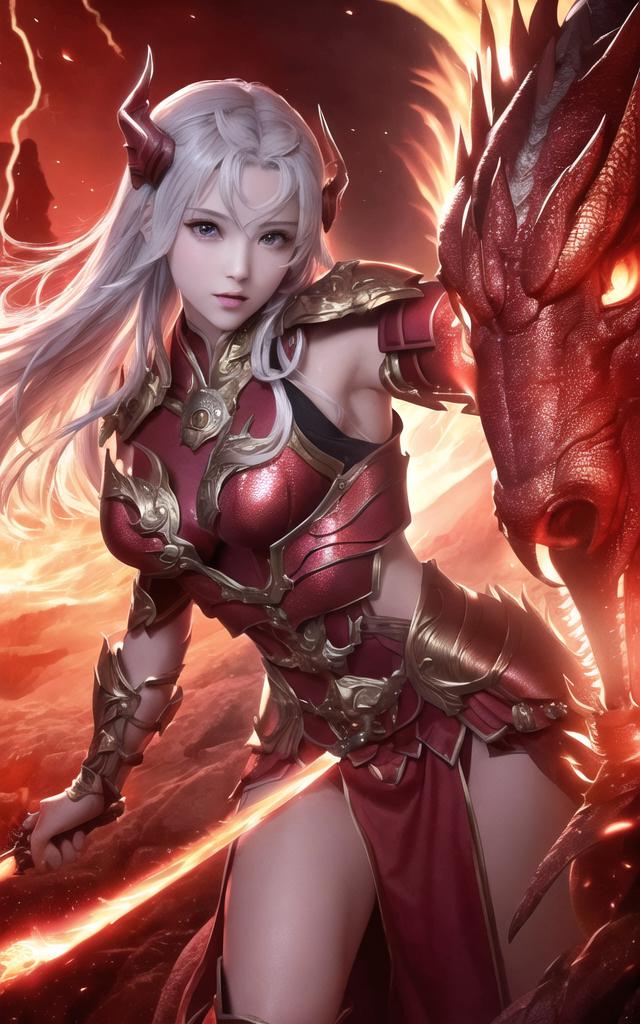 赤焰龙骑士：银发女战神与烈火巨龙的史诗对决