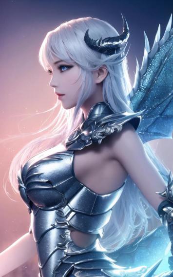 银发冰翼女战士3D渲染插画