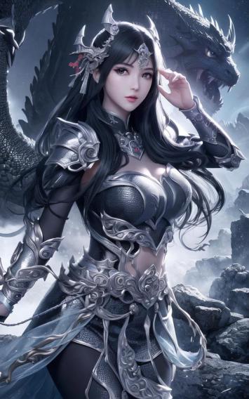 银甲仙姬战巨龙，玄幻山巅显英姿