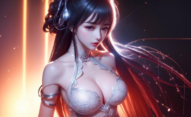 赛博朋克银甲少女，霓虹光影中的未来女神