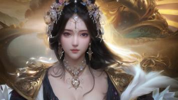 仙侠女神写实肖像，金光羽翼耀世而立