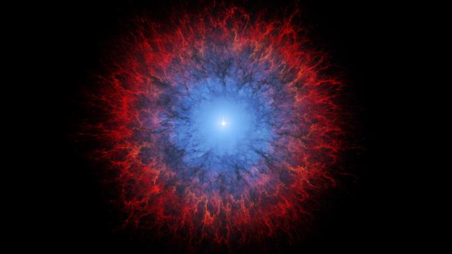 宇宙星云核心：蓝焰红纱的深空奇观