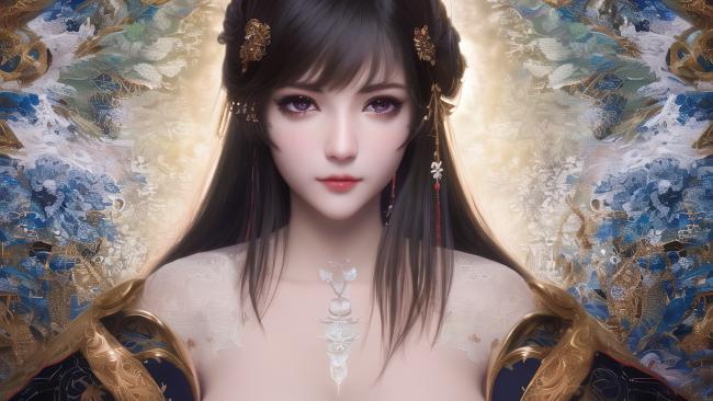 古风仕女云霞映衬图