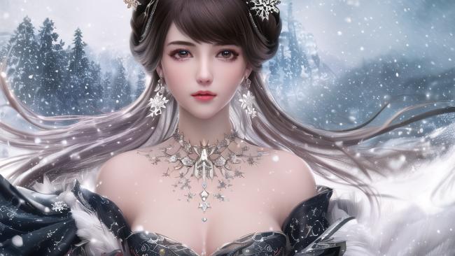 雪中仙子汉服写真，星饰华裳梦幻登场