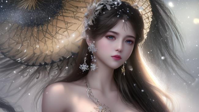 仙侠女神羽翼飘雪，梦幻光影唯美写真