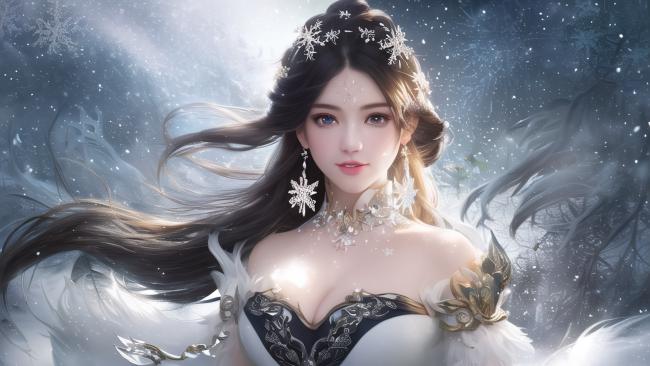 冰雪女神写真插画，仙气飘飘的冬日美人