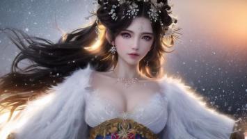 雪中仙子飘羽图，古风玄幻女神像