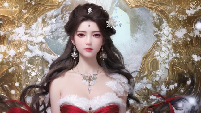 雪中仙姬红裙映金阁