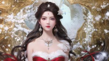 雪中仙姬红裙映金阁