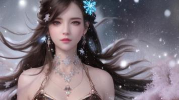 冰雪女神飘雪肖像写实画