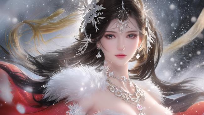冰雪女神仙侠插画，飘雪华服唯美写真