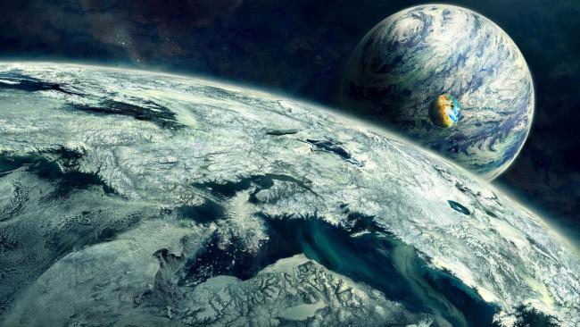 冰封星球与伴星共舞的宇宙奇观