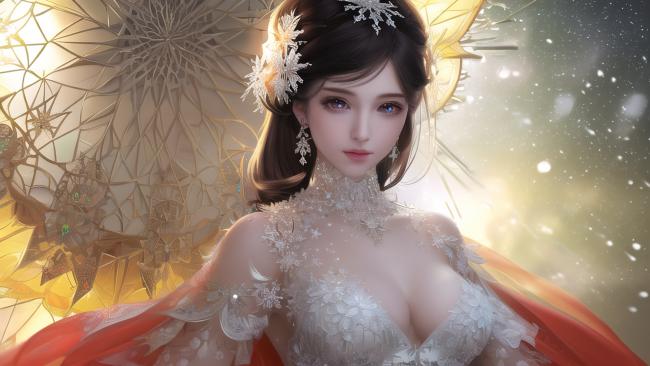 仙侠女神雪中羽翼绽放图