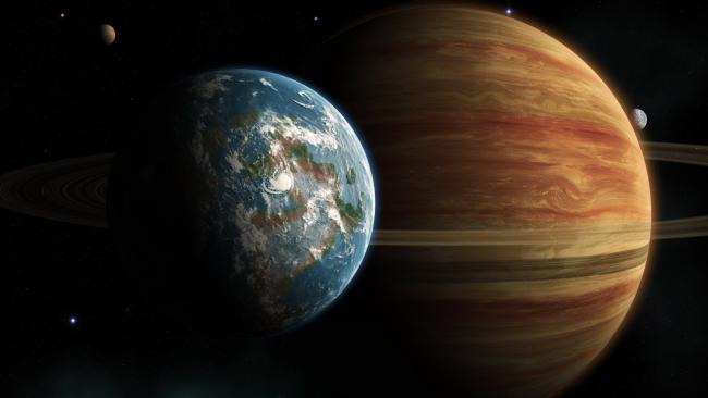 地球与木星并肩悬浮宇宙奇观