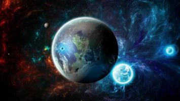 地球悬浮星云间，双月辉映科幻宇宙