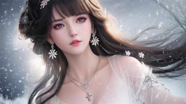 雪中仙子写真：8K高清雪景美人肖像