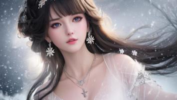 雪中仙子写真：8K高清雪景美人肖像