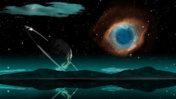 环形行星与星云倒影的科幻宇宙图