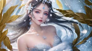 冰雪女神水墨动漫插画 ️