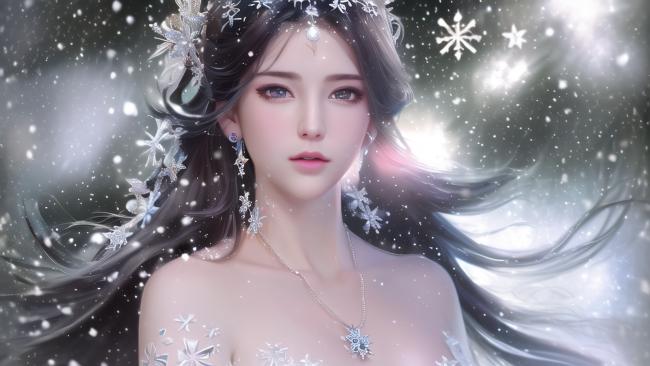 冰雪仙子写真：冷艳飘雪美人图