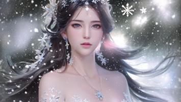 冰雪仙子写真：冷艳飘雪美人图