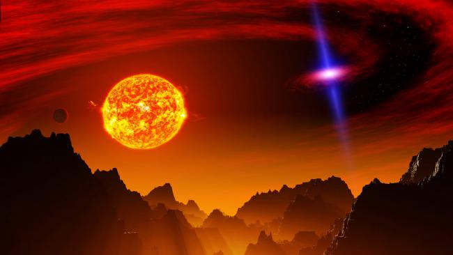 炽热恒星照耀外星荒原科幻场景