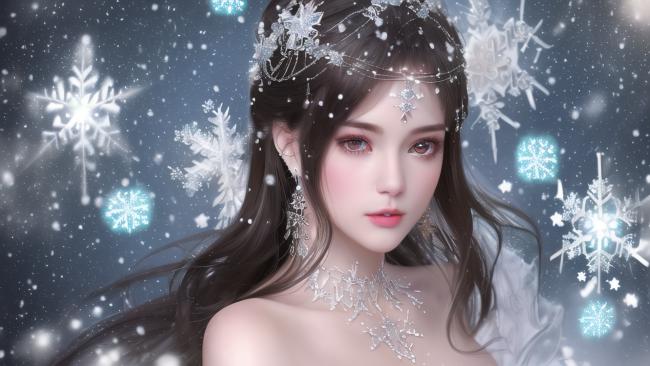 冰雪仙子写真：冷艳华服与流光雪花交织