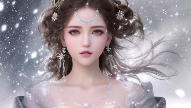 雪中仙子写真：8K细节梦幻雪景人像