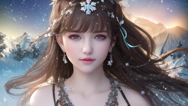 雪山女神写真：冰雪幻境中的绝美少女