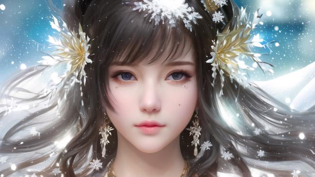 雪中仙子写真：冰晶发饰梦幻人像