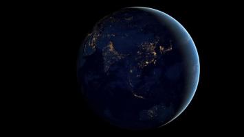 地球夜景俯瞰图：灯火辉煌的亚洲大陆