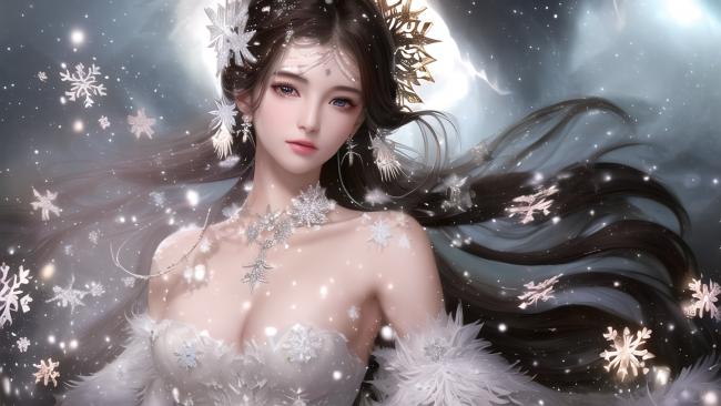 冰雪女神新中式幻想插画