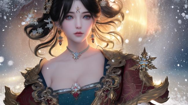 冰雪女神古风战甲插画