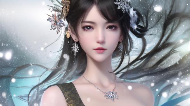 雪中仙子水墨动漫插画