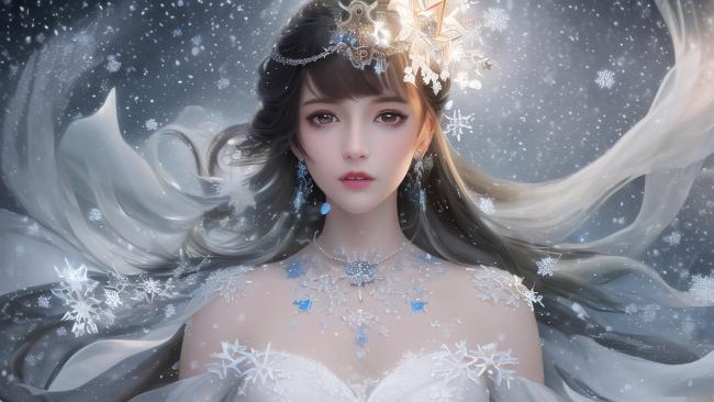 冰雪女神写真：冷艳仙姿伴飞雪