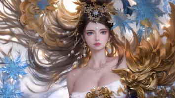 冰雪女神华丽立绘，金发雪饰梦幻唯美