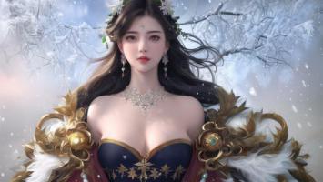 雪中仙姬：华服神女立寒林