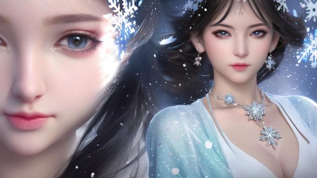 冰雪女神特写：写实风格东方美人