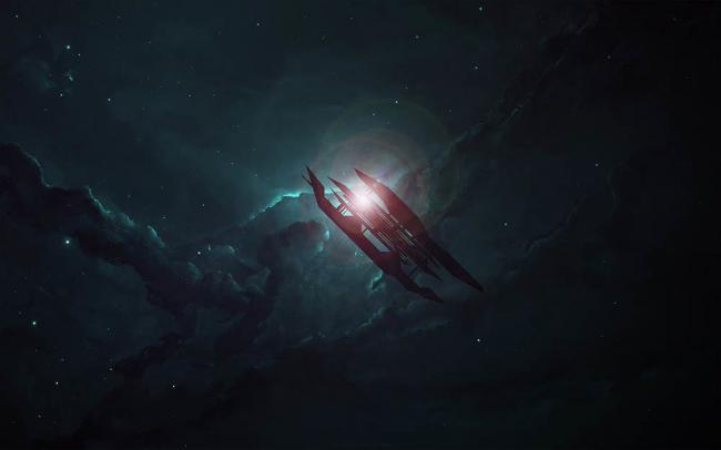 星云中的赛博朋克战舰疾驰而过