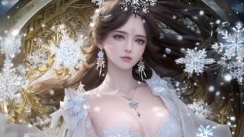 冰雪女神幻境插画，金箔雪景唯美如诗